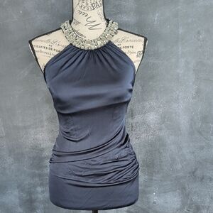 Moda International Navy Halter Top with Embellished Neck And T-Back